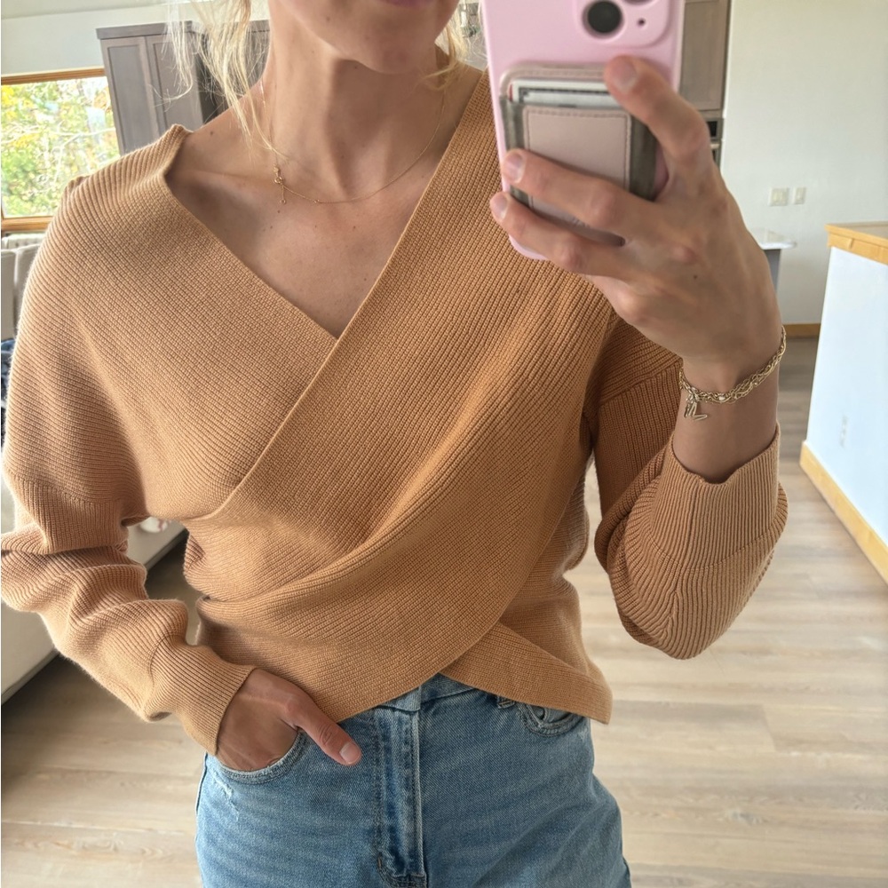 Size medium, brownish tan sweater, new with tags